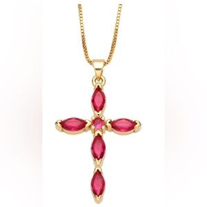Elegant Gold and Rose Red Cross Pendant Necklace